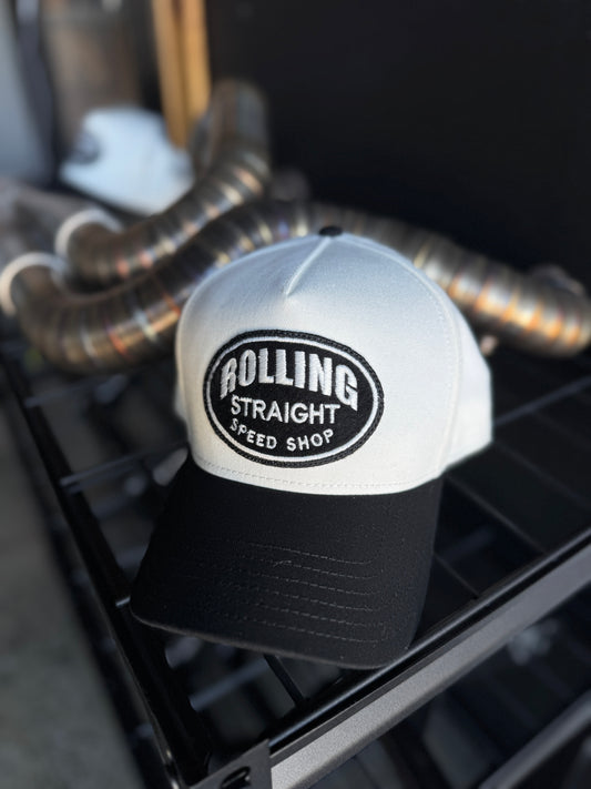 Rolling Straight Speed Shop Snapback – Black & White