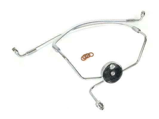 Lower Front Brake Line with T-Piece – Sterling Chromite. Fits Touring 1984-2007 with Dual Front Calipers. – Magnum Shielding